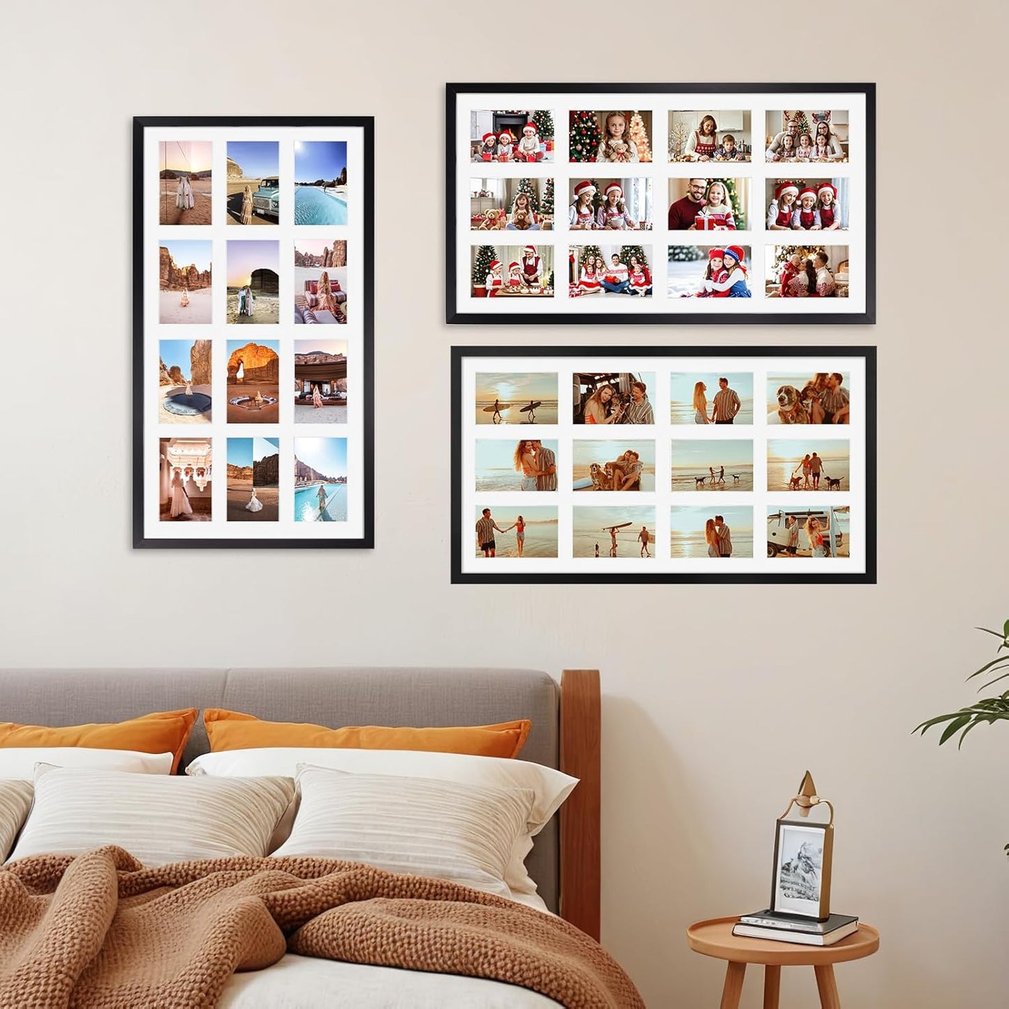 QUTREY 20 Opening 4x6 Collage Picture Frame Set of 2, 18.1x41.3 inches Black Multiple Frames Display 4 by 6 inch Photos with Mat for Wall Hanging