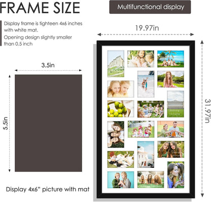 DUENPY 14x26 Collage Picture Frame 4x6 Collage Picture Frame Displays Twelve 4x6 inch Photos Available Horizontal Wall Mounting Display and Vertical Black - Colors B