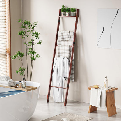BAMBANG 6-Tier Blanket Ladder for Living Room, Blanket Quilt Ladder Rack Rustic Decorative Towel Holder, Wall Leaning Blanket Ladder Shelf Storage Farmhouse Decor for Bedroom Bathroom, Black