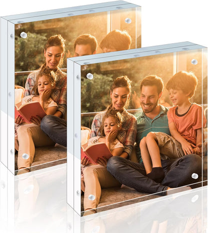 Egofine 4x6 Acrylic Frames 6 Pack, 20mm Thicker Frameless Clear Picture Frames, Double Sided Magnetic Picture Frames, Free Standing Desktop Display