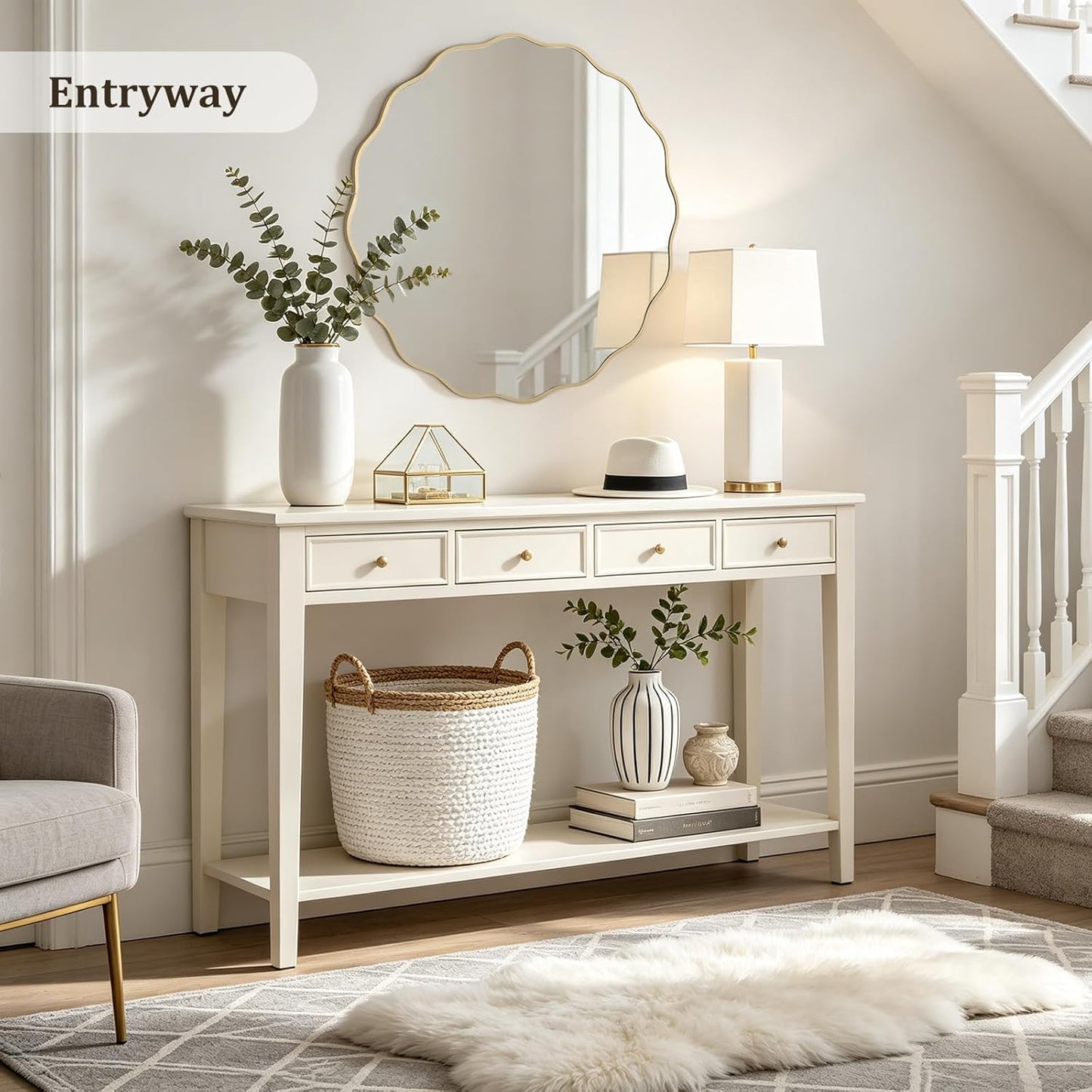 WallBeyond Round Wavy Mirror for Wall Decorative 24 inch, Modern Round Mirror Aluminum Frame for Bathroom Bedroom Living Room Home House Office Entryway, Gold