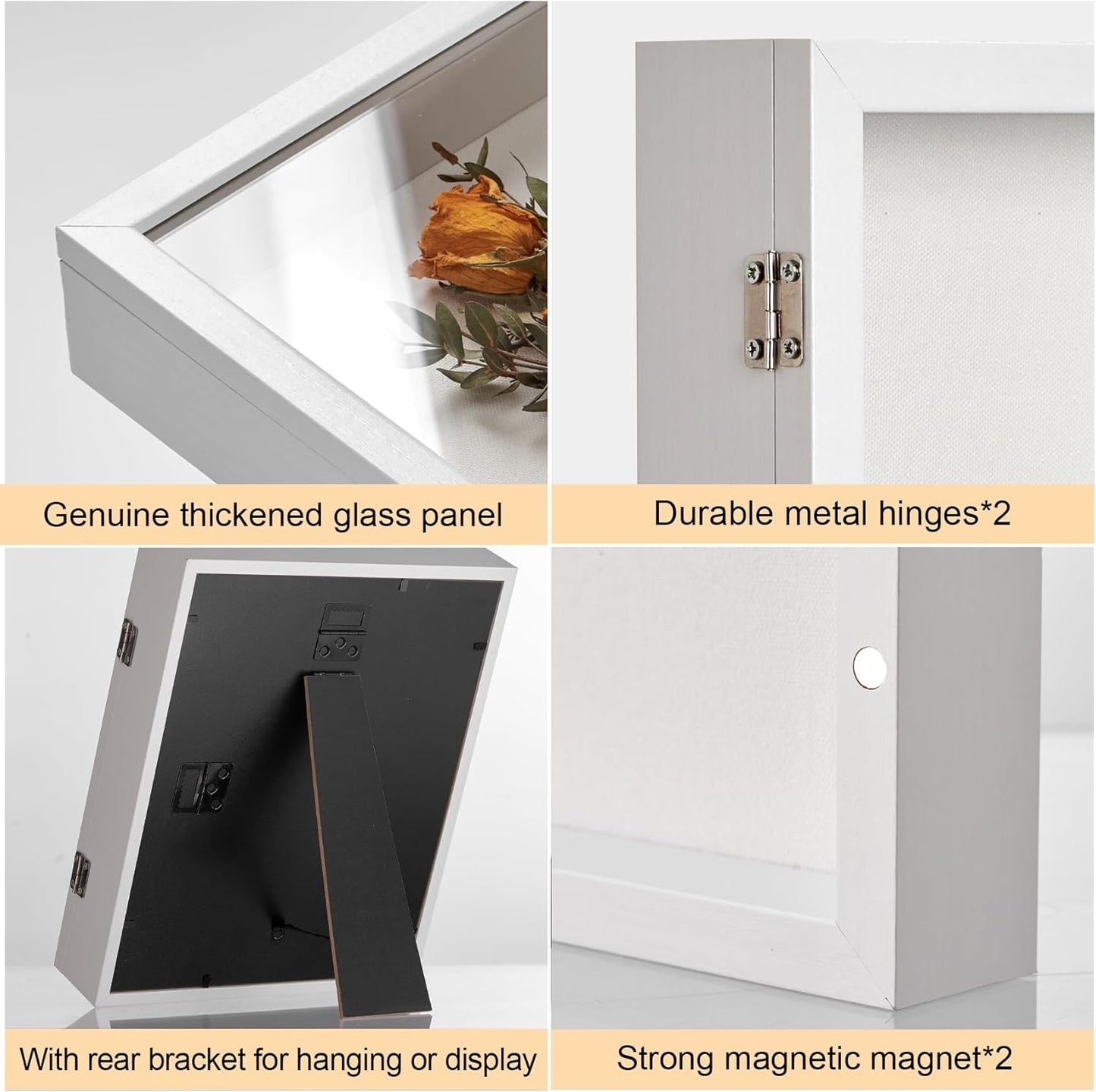 8x10 Deep Shadow Box Picture Frame Display Case with Linen Back and Stand,Real Glass Black Shadow Memory Box Frame 8x10 for Flower Baby Pet Wedding Photo Art Craft Memorial Wall Decor Gift