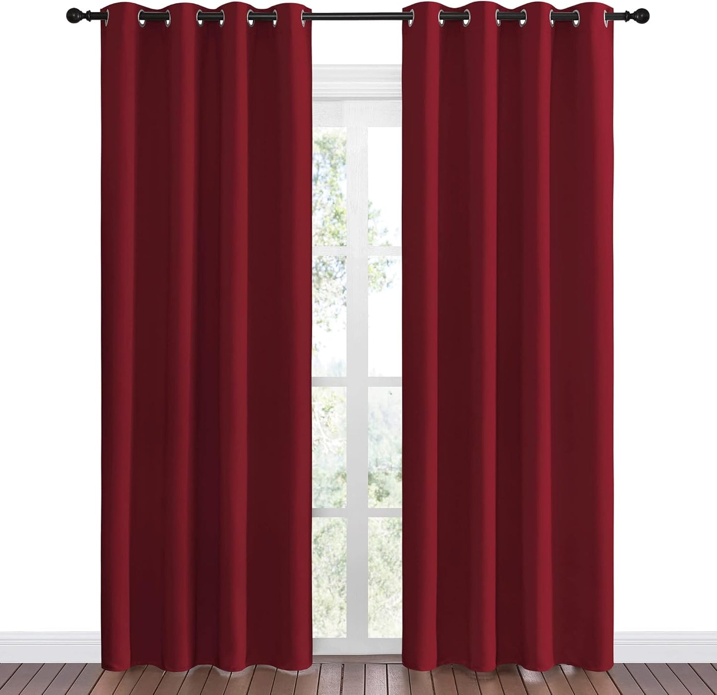NICETOWN Halloween Pitch Black Solid Thermal Insulated Grommet Blackout Curtains/Drapes for Bedroom Window (2 Panels, 42 inches Wide by 63 inches Long, Black) - Colors A