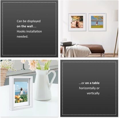 MUYE 11x14 Floating Frame Set of 2,Double Glass Rustic Frame,Display Any Size Photo up to 11x14,Wall Mount or Tabletop Standing,Natural
