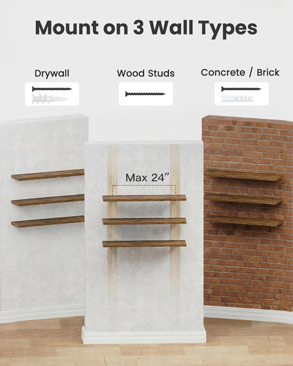 AMADA HOMEFURNISHING Floating Shelves, Wall Shelves for Bathroom/Living Room/Bedroom/Kitchen Decor, White Shelves with Invisible Brackets Set of 3 - AMFS08