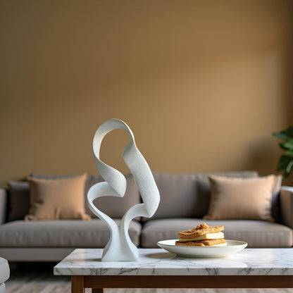 10" Modern Abstract Ribbon Decorative Sculpture, Knot Sculptures,Home Decor,Coffee Table Statues,Dining Living Room Desk Decor（White）