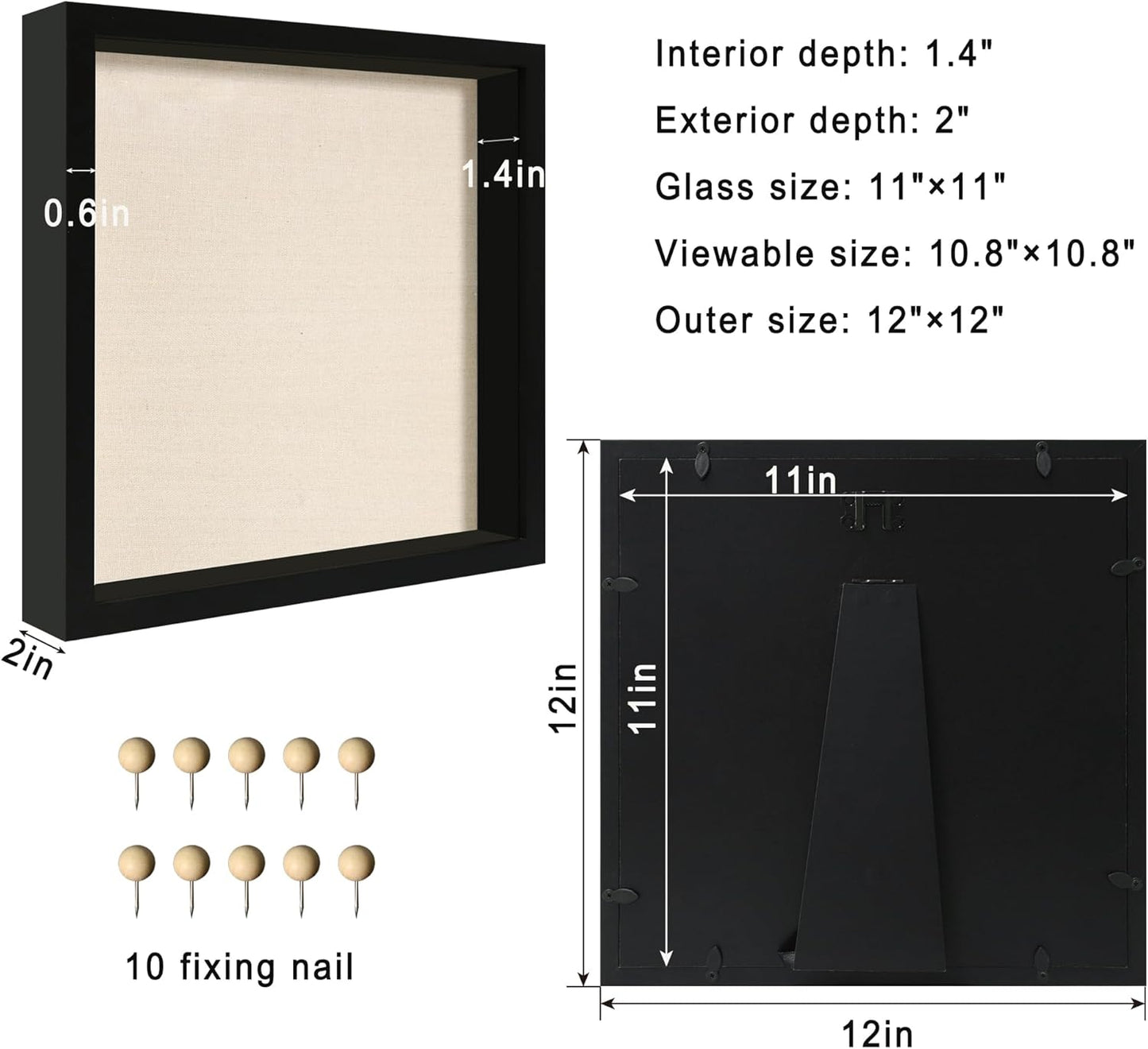 12x16 Large Shadow Box Picture Frame Display Case with Soft Linen Back, White Wooden Memory Shadow Box Frame with Tempered Glass Cover for Wall Display