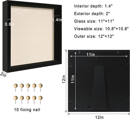 12x16 Large Shadow Box Picture Frame Display Case with Soft Linen Back, White Wooden Memory Shadow Box Frame with Tempered Glass Cover for Wall Display