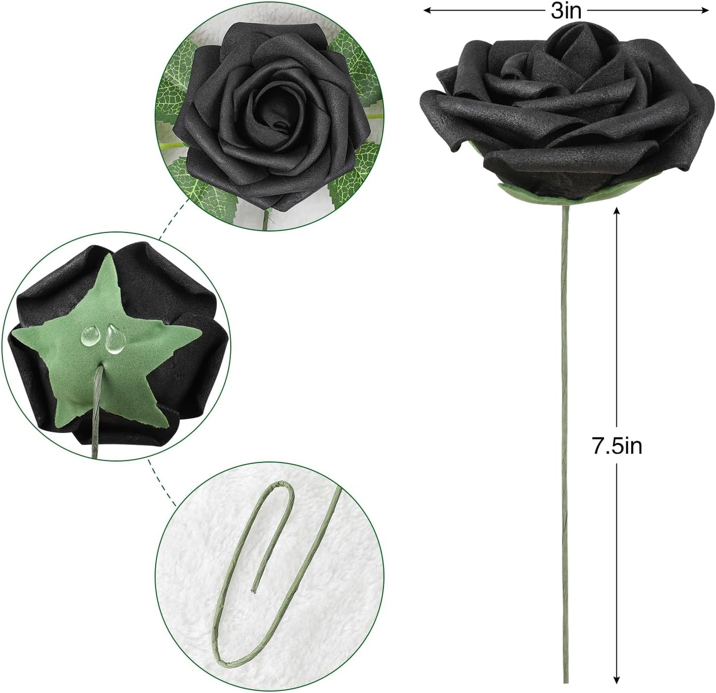 AmyHomie Artificial Flowers Dark Red Rose 25pcs Real Looking Fake Roses w/Stem for DIY Wedding Bouquets Centerpieces Arrangements Party Baby Shower Mothers Day Christmas Tree Decorations