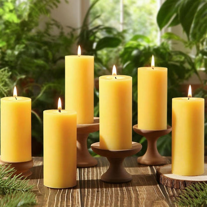 6 Pack Natural Beeswax Pillar Candles,100% Pure Beeswax Candles-210 Hours Long Burning,Organic Bees Wax Candles for Home,Emergency,Prayer,Parties,Unscented Dripless Smokeless Beeswax Candle Bulk 2x4in