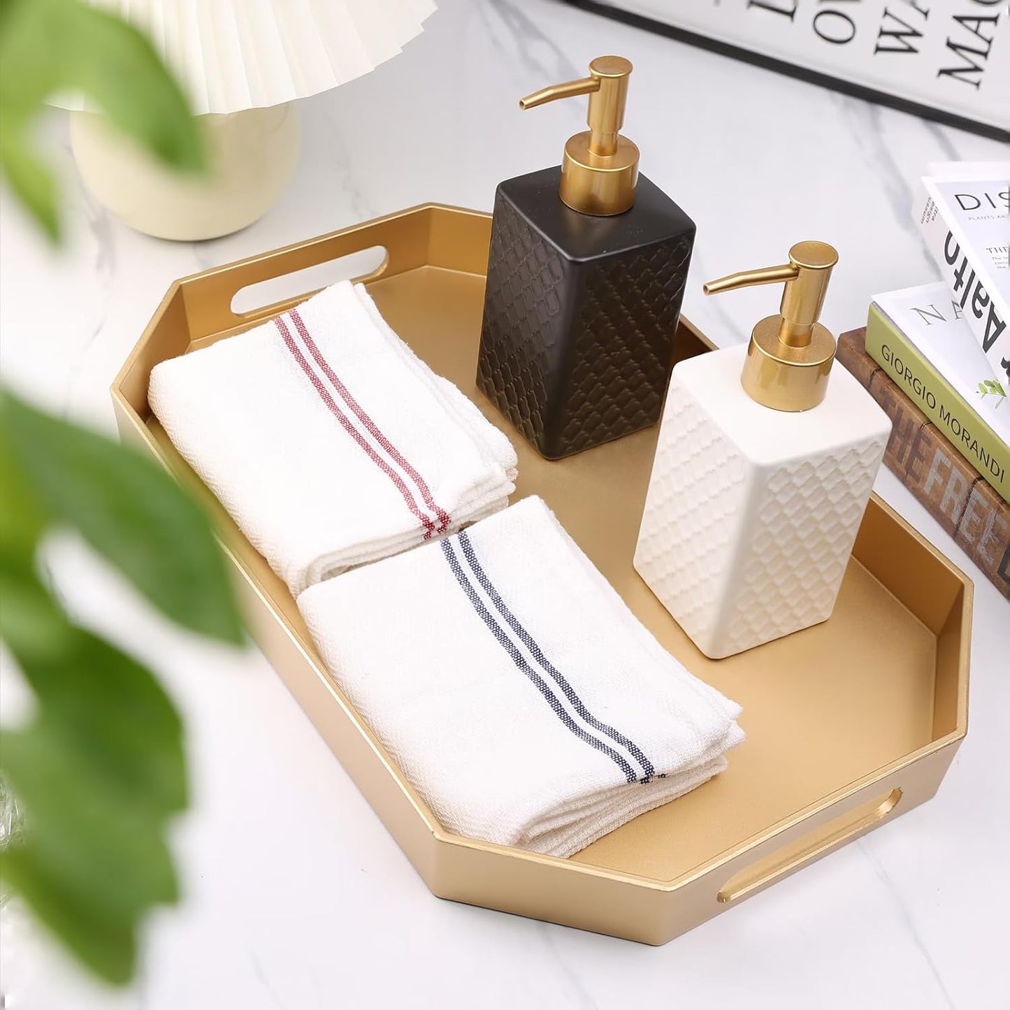Green Decorative Tray with Handles, Versatile Serving Tray for Coffee Table, Ottoman, Ideal for Serving, Displaying, Organizing, 15.7"*10.2"*1.57"