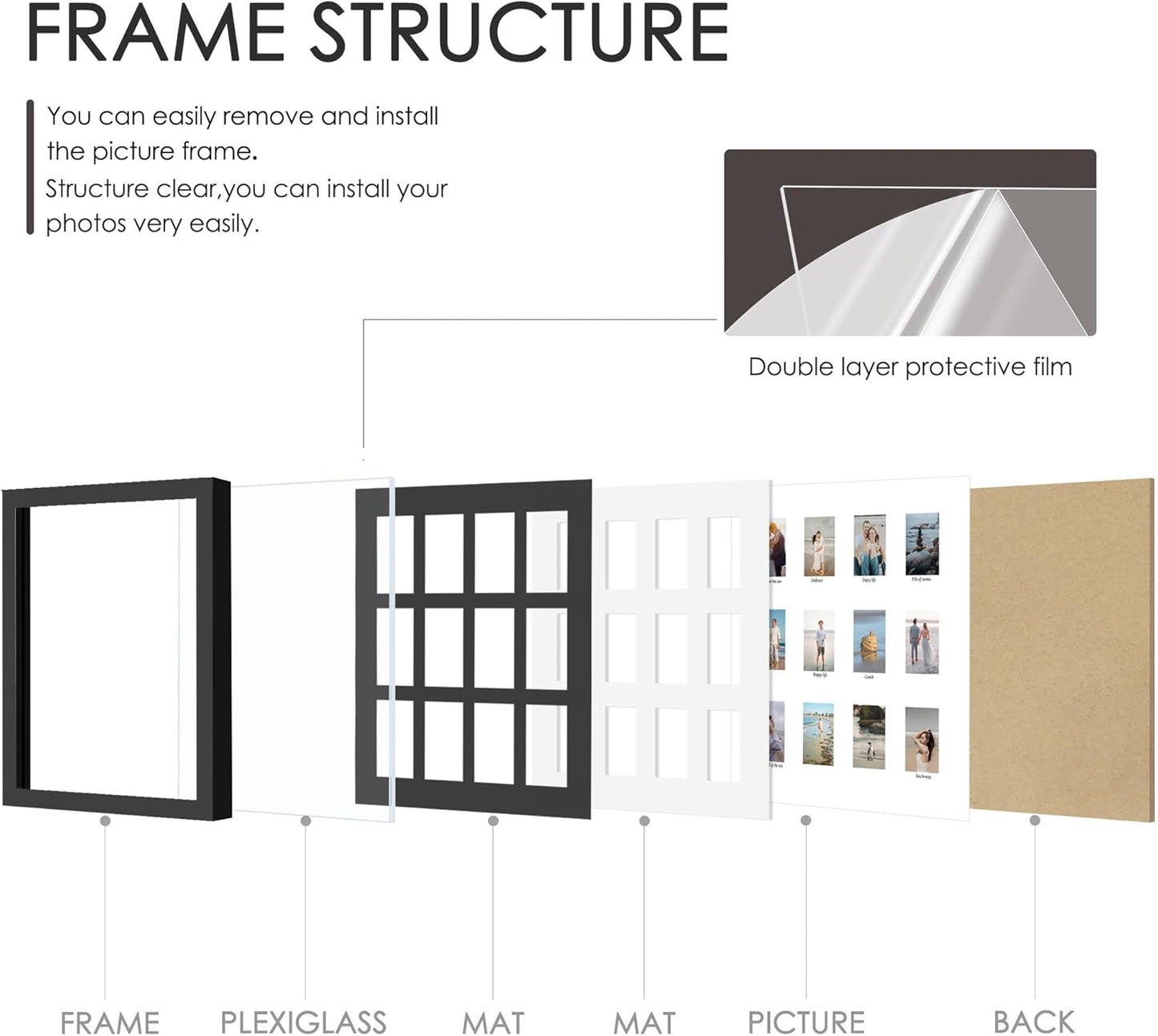 DUENPY 14x26 Collage Picture Frame 4x6 Collage Picture Frame Displays Twelve 4x6 inch Photos Available Horizontal Wall Mounting Display and Vertical Black - Colors B