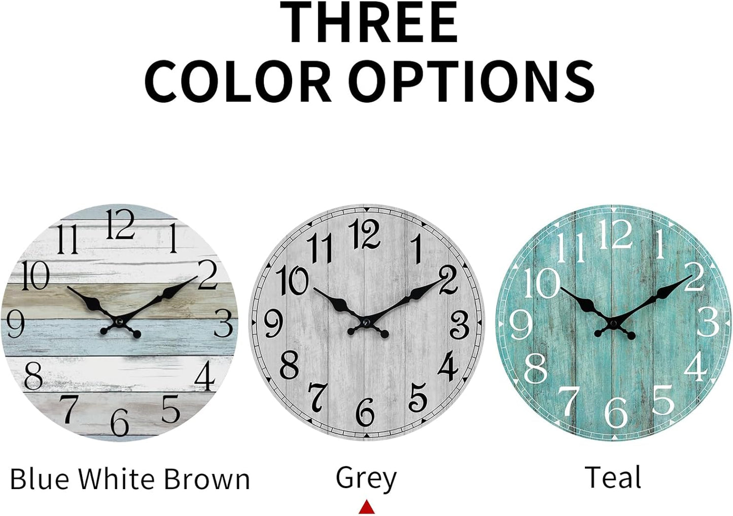 Wall Clock, Rustic Wall Clocks Battery Operated Silent Non Ticking, Country Round Wooden Clocks Farmhous Wall Decorative for Kitchen, Bathroom, Living Room (Gray 8 Inch)