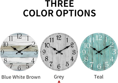 Wall Clock, Rustic Wall Clocks Battery Operated Silent Non Ticking, Country Round Wooden Clocks Farmhous Wall Decorative for Kitchen, Bathroom, Living Room (Gray 8 Inch)