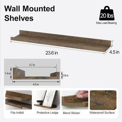 White Floating Shelves for Wall Decor, Wall Mounted Wood Storage Shelf for Bedroom, Living Room, Bathroom, Kitchen, Nursery, Display Picture Ledge Shelf with Lip Set of 2-14 Inches, White