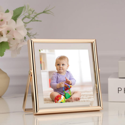 Gold 7x5 Floating Frame(Horizontal) 2pack for Photo Sizes(3.5x5'',4x6''),Classy Gold Frames Tabletop/Shelf display, for Wedding,Christmas,Birthady,Home or Office Decor.