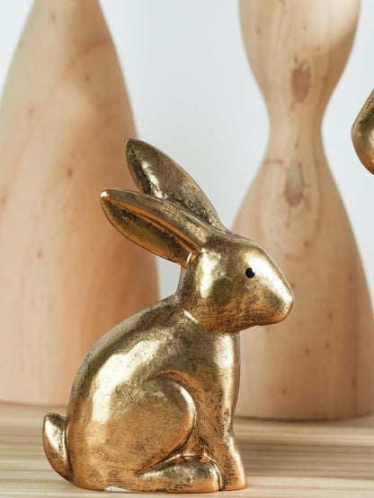 DN DECONATION Golden Polyresin Bunny Decor Rabbit Figurines, Easter Bunny Statue Set of 3 for Spring Tabletop Decor