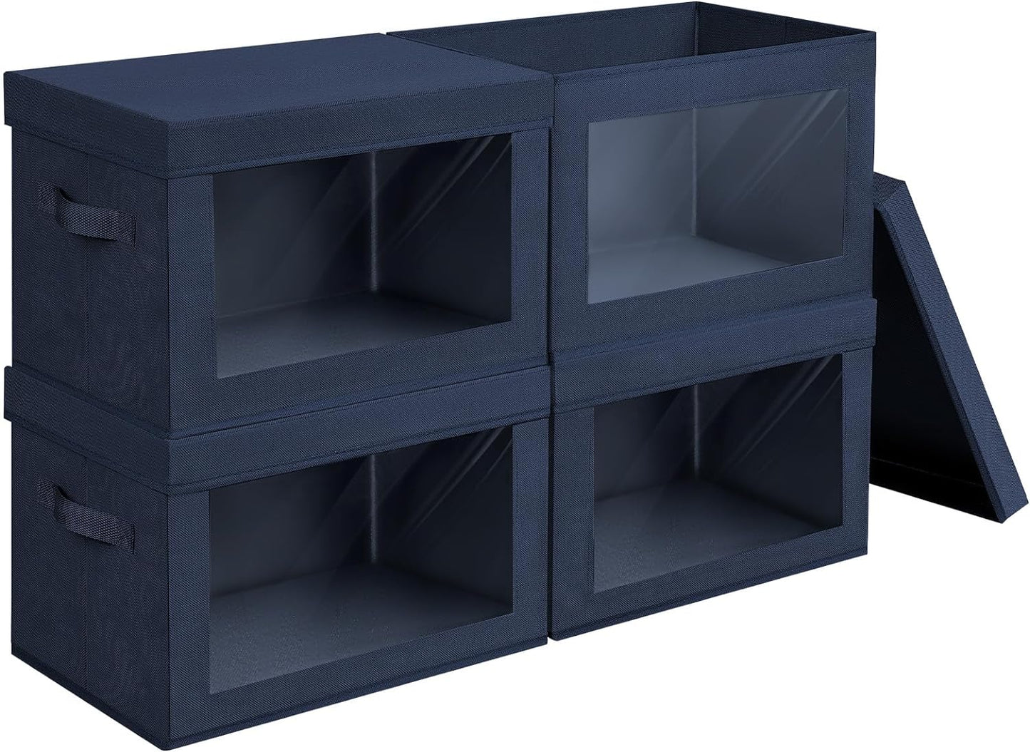 Homsorout Storage Bins with Lids - Fabric Closet Storage Bins with Window, Collapsible Baskets for Shelves 4 Pack, Home Decorative Boxes for Clothes, Closet, Office, Grey