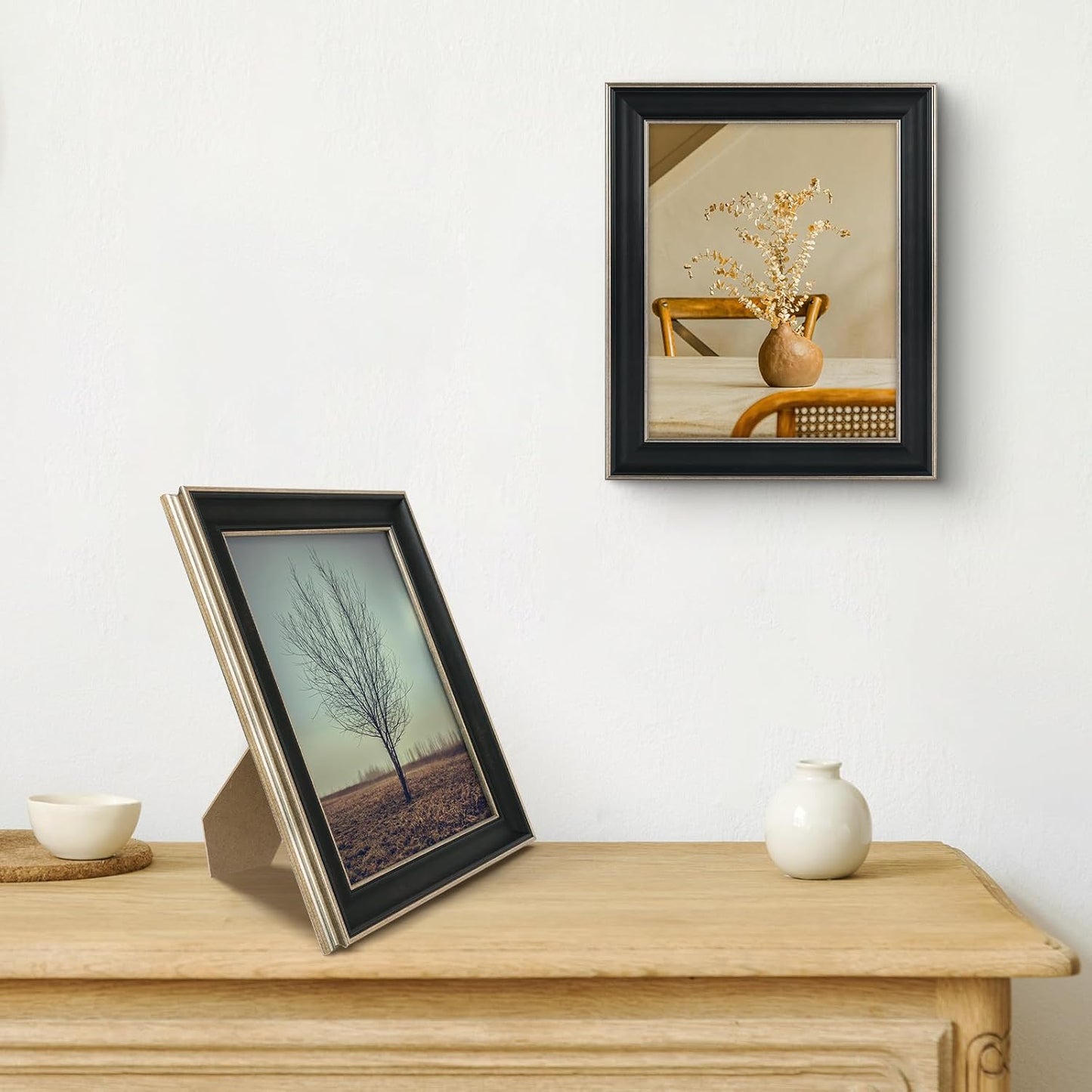 Golden State Art, 11x14 Photo Frame with Mat for Pictures 8x10 and Real Glass (Dark Gold Brown & Bronze Pewter Panel with White Color Mat, 1.25 Inch Frame Border)