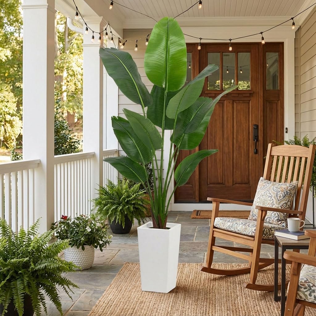 Aveyas 7ft Artificial Olive Tree for Home Decor, 7 Feet Large Faux Plant Fake Skinny Silk Trees with Pot for Indoor Outdoor House Living Room Office (7 ft Tall Including Raised Pot)