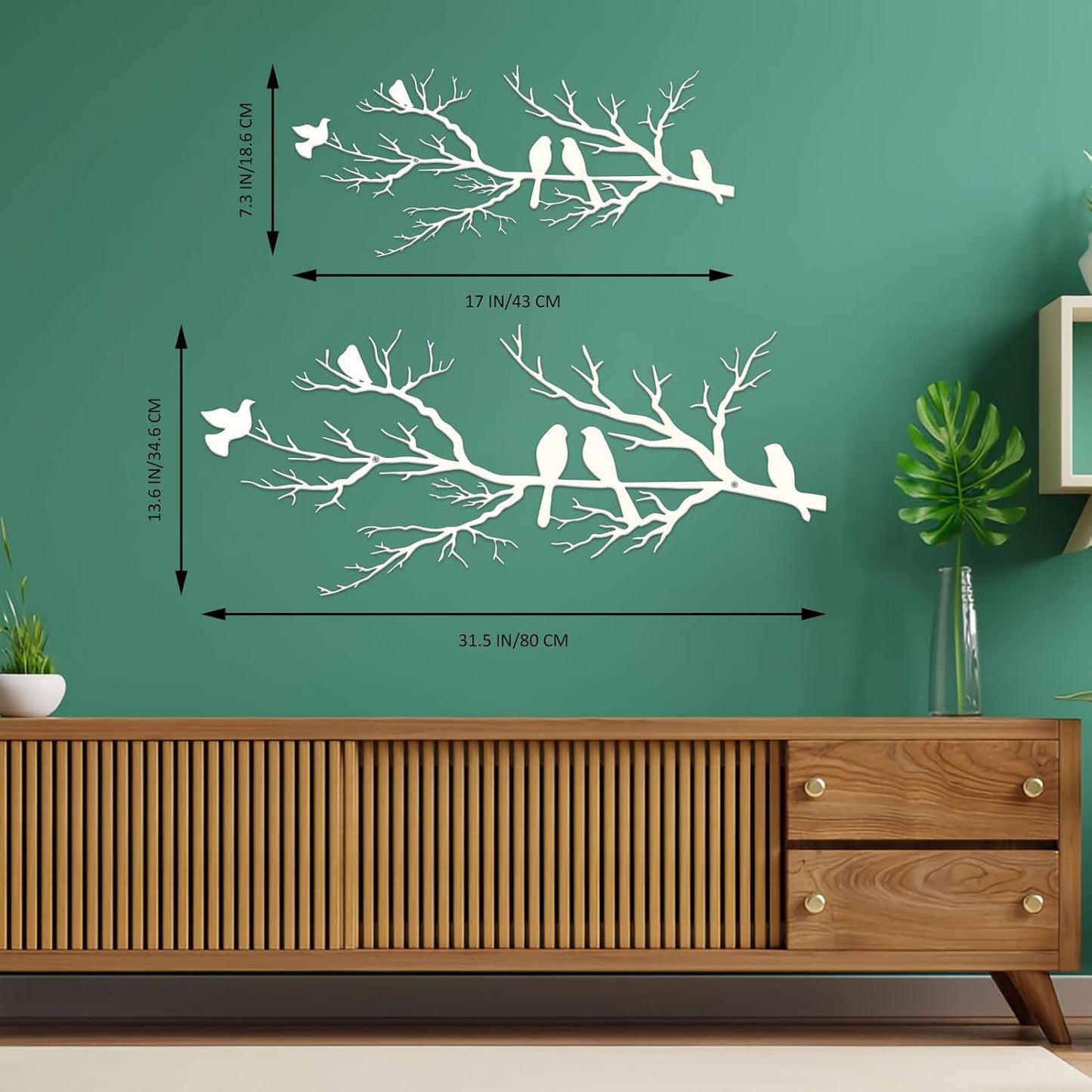 Metal Birds Wall Art, Metal Vivid Birds on Branch Silhouette Wall Decor Black Leaves with Bird Outdoor Hanging Wall Sculpture for Home Balcony Garden(Large)