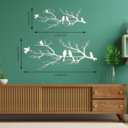 Metal Birds Wall Art, Metal Vivid Birds on Branch Silhouette Wall Decor Black Leaves with Bird Outdoor Hanging Wall Sculpture for Home Balcony Garden(Large)