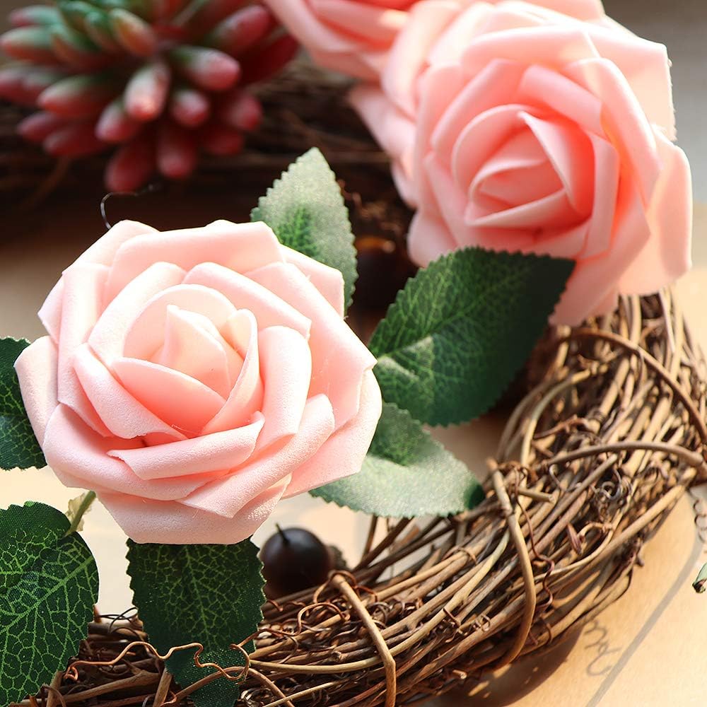 AmyHomie Artificial Flowers Dark Red Rose 25pcs Real Looking Fake Roses w/Stem for DIY Wedding Bouquets Centerpieces Arrangements Party Baby Shower Mothers Day Christmas Tree Decorations