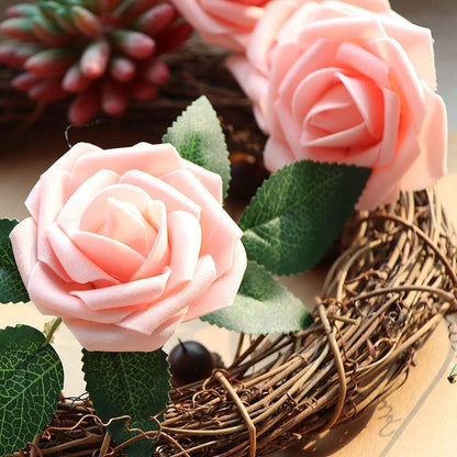 AmyHomie Artificial Flowers Dark Red Rose 25pcs Real Looking Fake Roses w/Stem for DIY Wedding Bouquets Centerpieces Arrangements Party Baby Shower Mothers Day Christmas Tree Decorations