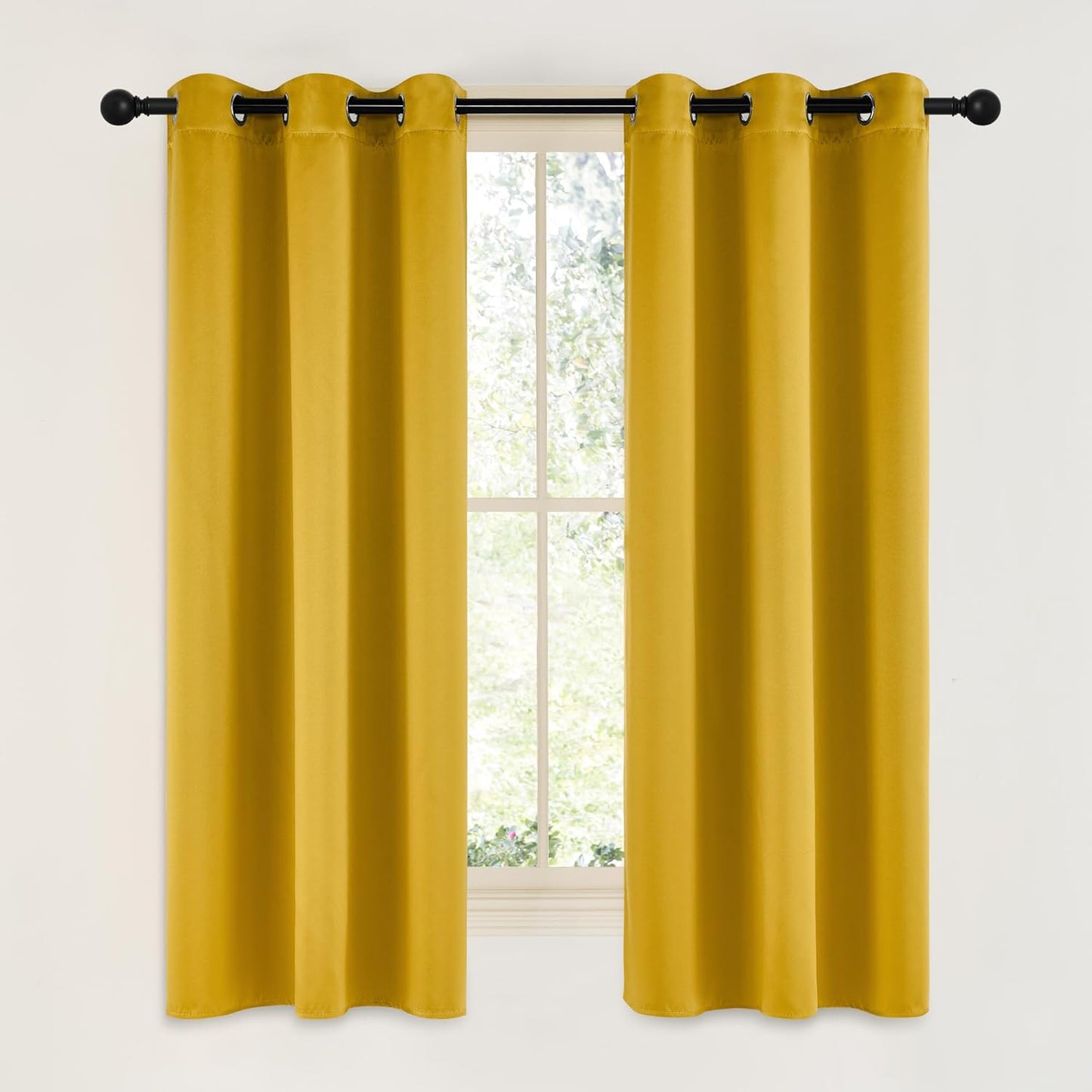 NICETOWN Halloween Pitch Black Solid Thermal Insulated Grommet Blackout Curtains/Drapes for Bedroom Window (2 Panels, 42 inches Wide by 63 inches Long, Black) - Colors A