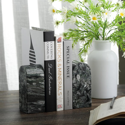 Koville African Natural Marble Bookends for Shelves, Non-Slip Book Ends, 13LBS Ultra Heavy Duty Marble Book Holder Organizer, Apartment Decor for Movies/CD/Video Games(Namib Fantasy)