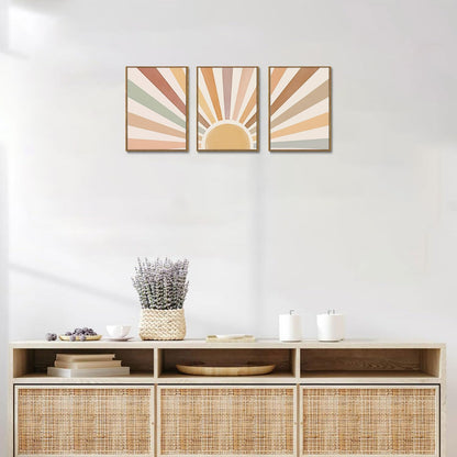 Bwodke Boho Wall Art, Framed Abstract Wall Art, Green Botanical Neutral Canvas Wall Decor, Large Mid Century Plant Pictures Set of 3, Modern Minimalist Paintings, for Bedroom Living Room Bathroom