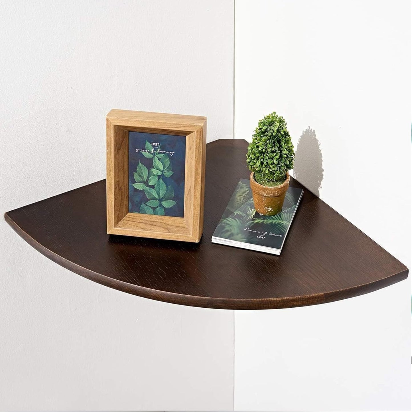 Corner Shelves, Floating Corner Shelf, Set of 2 7inch Solid Oak Wood Wall Shelves, Round End Wall Mount with Wire Hole Shelving for Small Plant for Bedroom Kitchen, Living Room