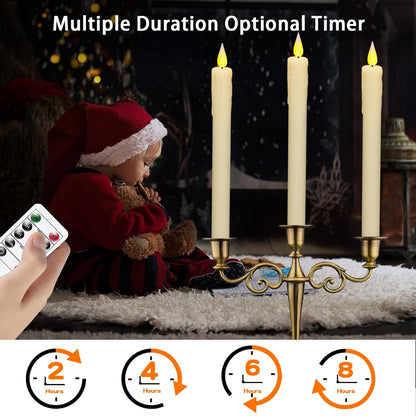 KSWING Upgraded Real Wax Short LED Flameless Taper Candles with Remote, 6 PCS White Candlesticks Battery Operated 3D Flickering - 6" Realistic Fake Candle Sticks for Home/Wedding/Fireplace Xmas Decor