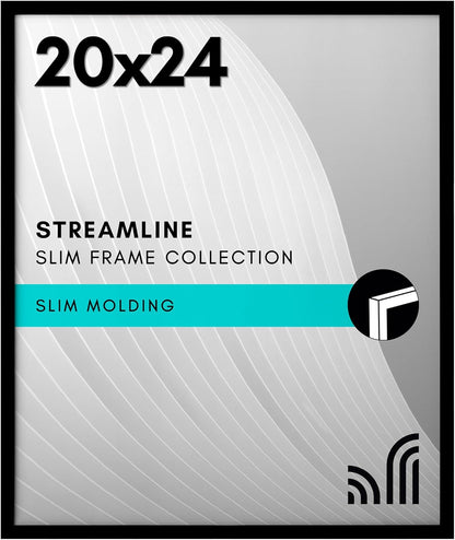 Americanflat 24x36 Poster Frame with Polished Plexiglass - Streamline Collection - Thin Border Picture Frame for Wall Display - Hanging Hardware Included - Black - Colors A