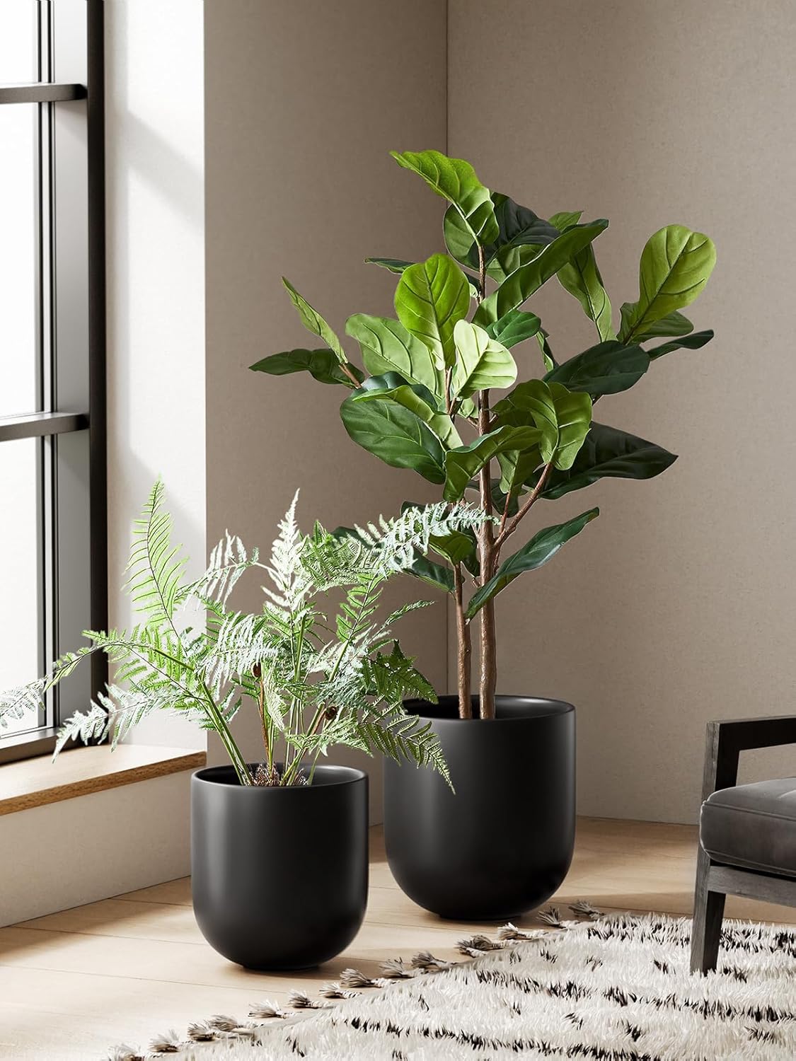 LE TAUCI 12 Inch Pots for Plants, Ceramic Large Planters for Indoor Plants, Indoor Plant Pots for Home Garden Patio Office, Planter Pots with Drainage Hole and Rubber Plug, Neutral Gray