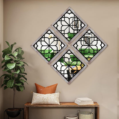 ZEXUIRU 4 Set. Rustic Wall Mirrors for Bedroom Bathroom Living Room Entryway Wood Farmhouse Square Easy to Hang Framed Decorative Accent Hanging Wall-Mounted Mirror Set for Living Room - Black