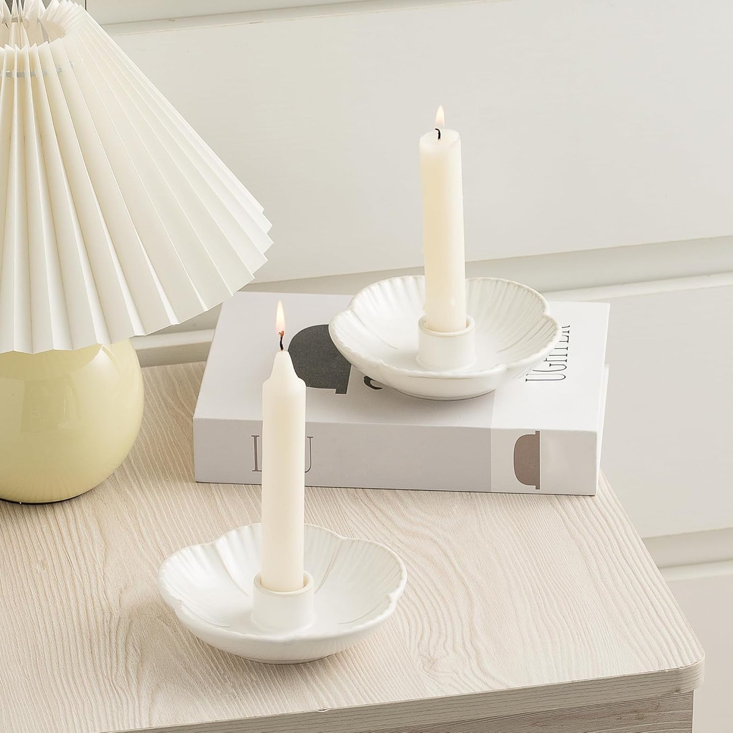 Ceramic Candlestick Holder， Candle Holder for Taper Candles,Incense, Santo Palo, Halloween Christmas Wedding Parties, Dining Room Home Decoration Display - Camel