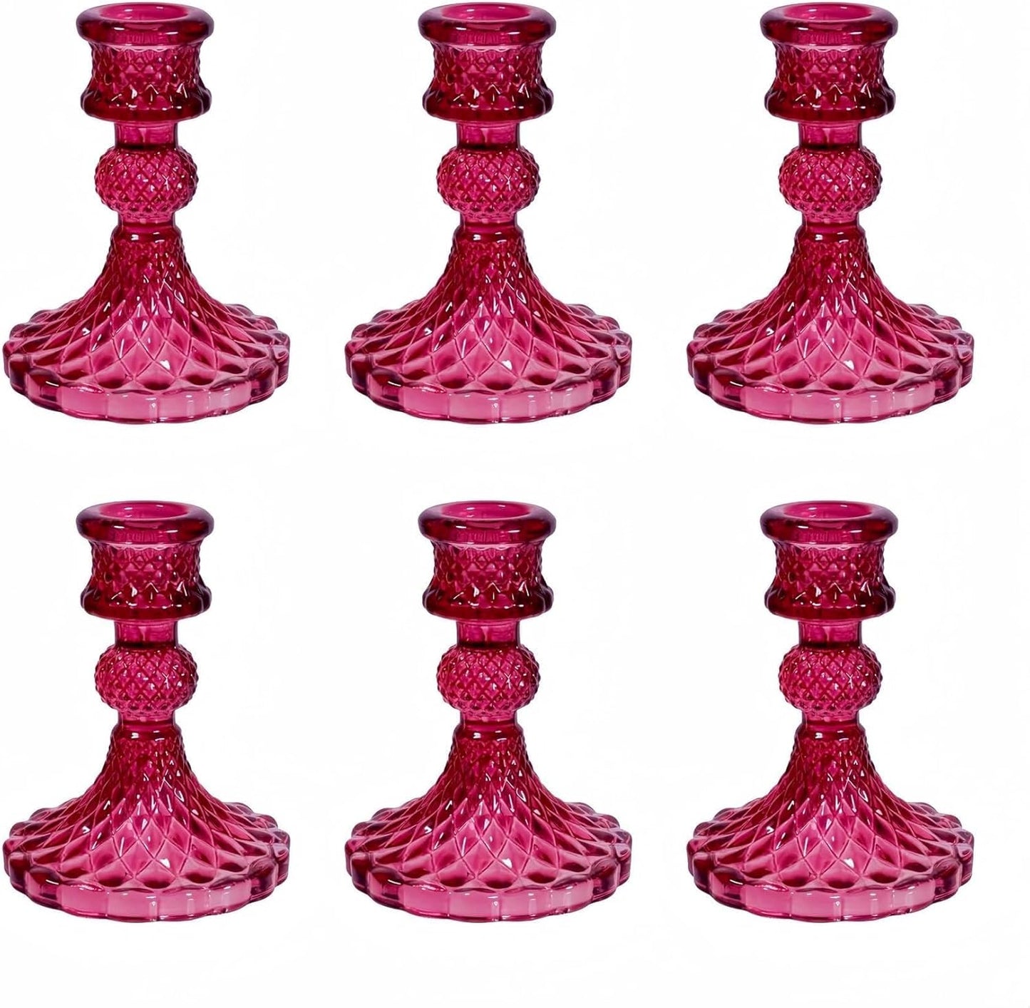 Glass Candlestick Holder,Striped Taper Candle Holders,Set of 6 Candle Stand for Table Centerpieces, Home Decor,Weddings,Festival and Parties (Clear Stripe Pattern)