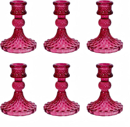 Glass Candlestick Holder,Striped Taper Candle Holders,Set of 6 Candle Stand for Table Centerpieces, Home Decor,Weddings,Festival and Parties (Clear Stripe Pattern)