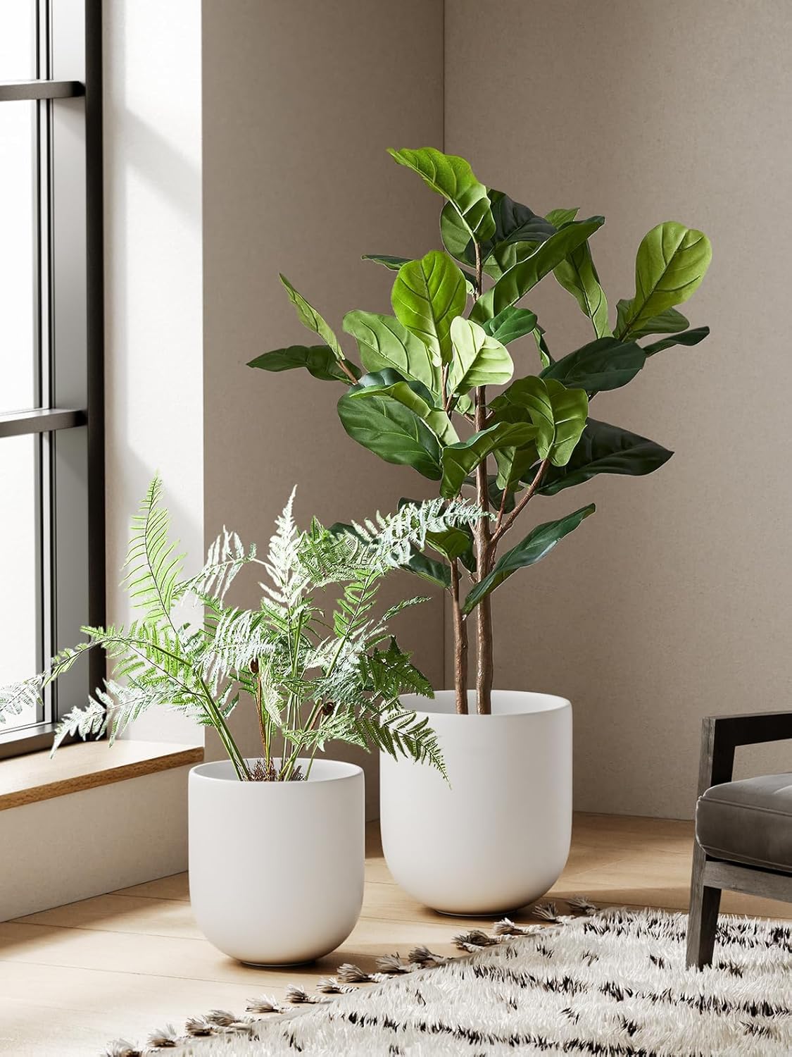 LE TAUCI 12 Inch Pots for Plants, Ceramic Large Planters for Indoor Plants, Indoor Plant Pots for Home Garden Patio Office, Planter Pots with Drainage Hole and Rubber Plug, Neutral Gray