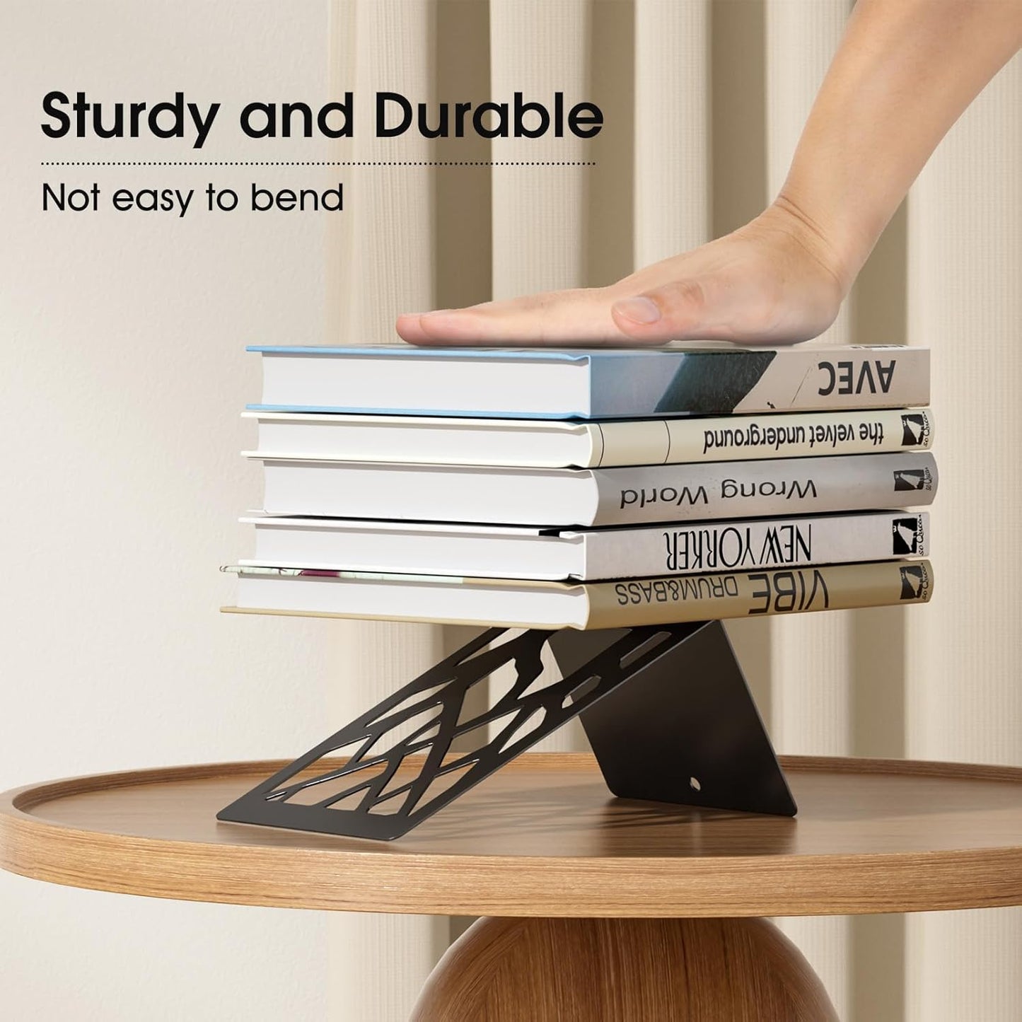 MaxGear Book Ends Tree Design Modern Bookends for Shelves, Non-Skid Bookend, Heavy Duty Metal Book Stopper for Books/DVDs, Decorative CD Holder & Video Game Organizer, 7 x 4.7 x 3.5”, Black