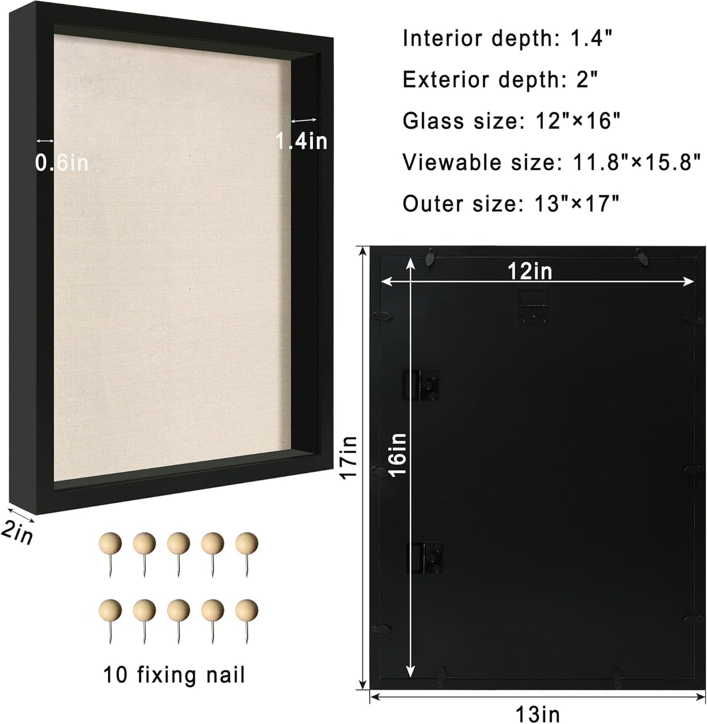 12x16 Large Shadow Box Picture Frame Display Case with Soft Linen Back, White Wooden Memory Shadow Box Frame with Tempered Glass Cover for Wall Display