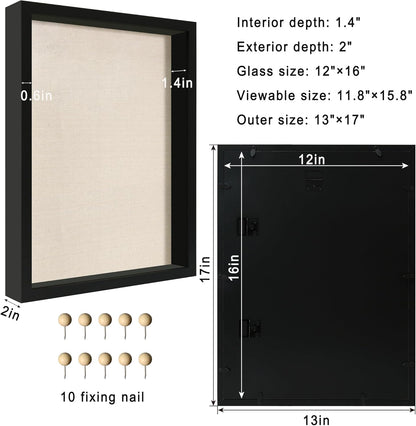 12x16 Large Shadow Box Picture Frame Display Case with Soft Linen Back, White Wooden Memory Shadow Box Frame with Tempered Glass Cover for Wall Display