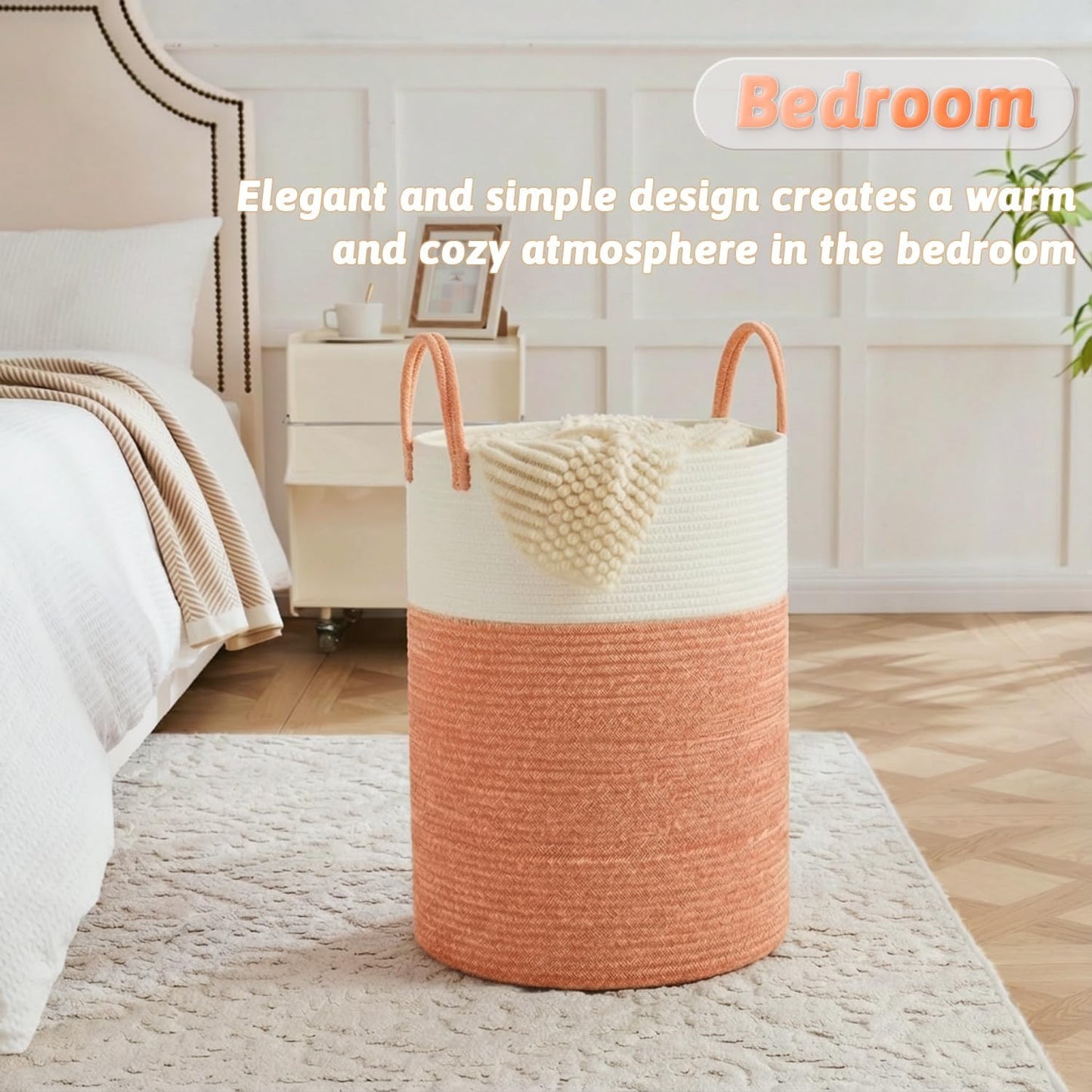Artfeel Laundry Basket,Woven Cotton Rope Laundry Hamper,60L for Decor Storage of Dirty Clothes,Toys and Blankets in Bathroom,Baby Room and Living Room