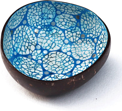 ChezMax Natural Coconut Bowl with Mother of Pearl Inlays - Key Bowl & Fruit Snack Holder (Blue-Gold)