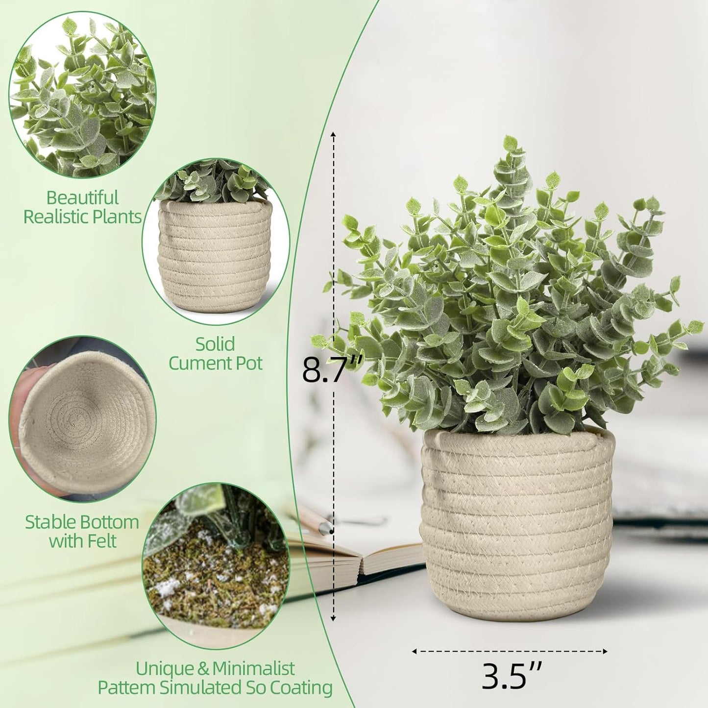 Hopewood Faux Plants, Small Fake Plant for Bathroom, Decorative Artificial Plants for Farmhouse Desk Shelf Decor with A Weave Basket (9.8inch)