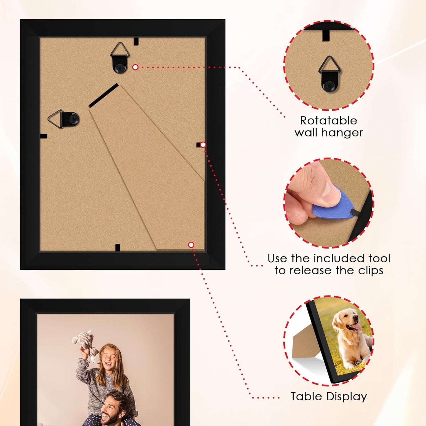 FIXSMITH 8x10 Picture Frame Set of 2, Photo Frame with HD Plexiglass, Display Pictures 5x7 with Mat or 8x10 Without Mat Multi Picture Frames Collage for Tabletop or Wall Display, Black