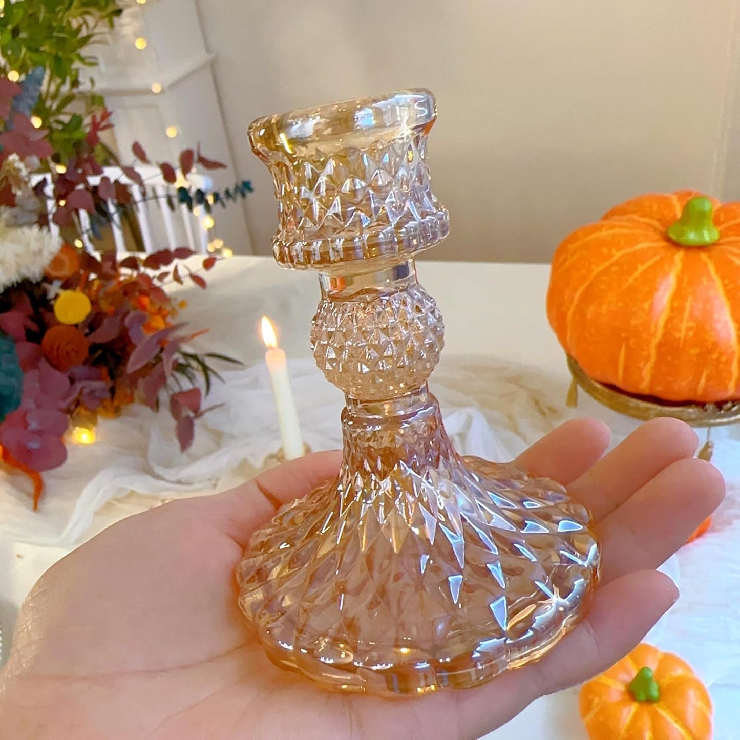 Glass Candlestick Holder,Striped Taper Candle Holders,Set of 6 Candle Stand for Table Centerpieces, Home Decor,Weddings,Festival and Parties (Clear Stripe Pattern)