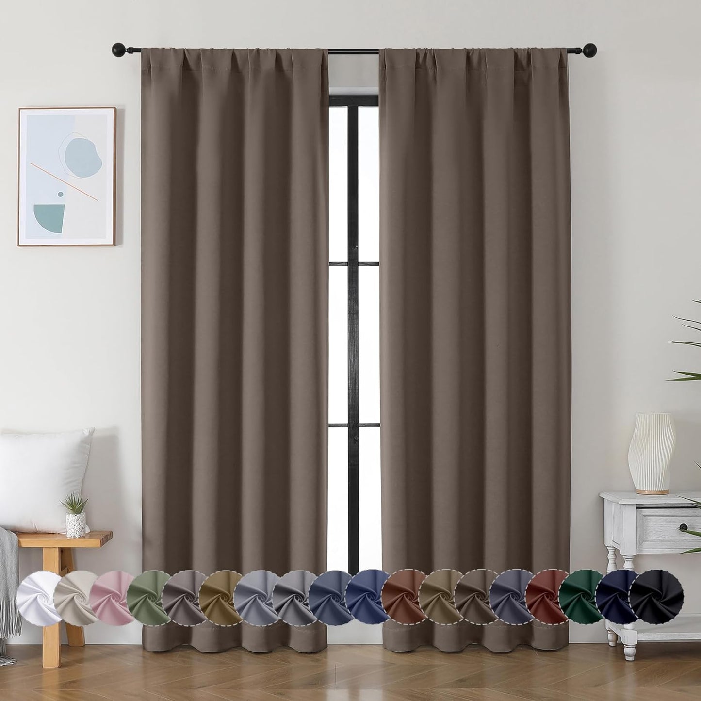 Simplebrand Ava Sage Green Blackout Curtains for Bedroom 63 Inch Length 2 Panels Set, Solid Thermal Insulated Energy Saving Rod Pocket Window Treatment Curtains Blackout Drapes, W40 x L63 Inch, Sage - Colors B