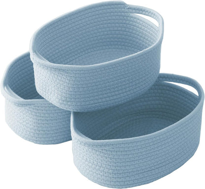 JMvicyroam Woven Basket,Small Rope Storage Bin with Handles & Ribbon Bag, Organizer for Shelves Closets,Gift Basket Empty for Birthday,Books,Dog Toys,White